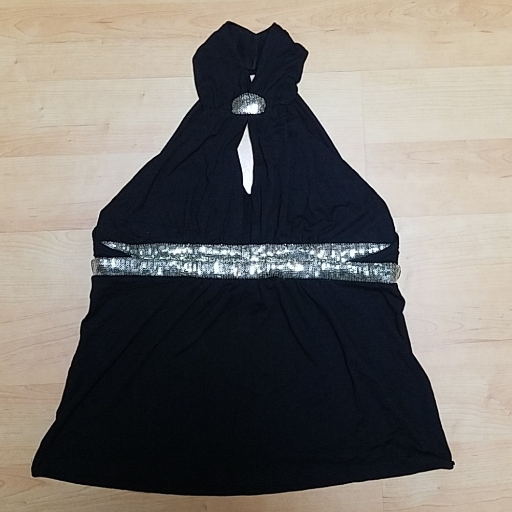 Black and gold sequenced top